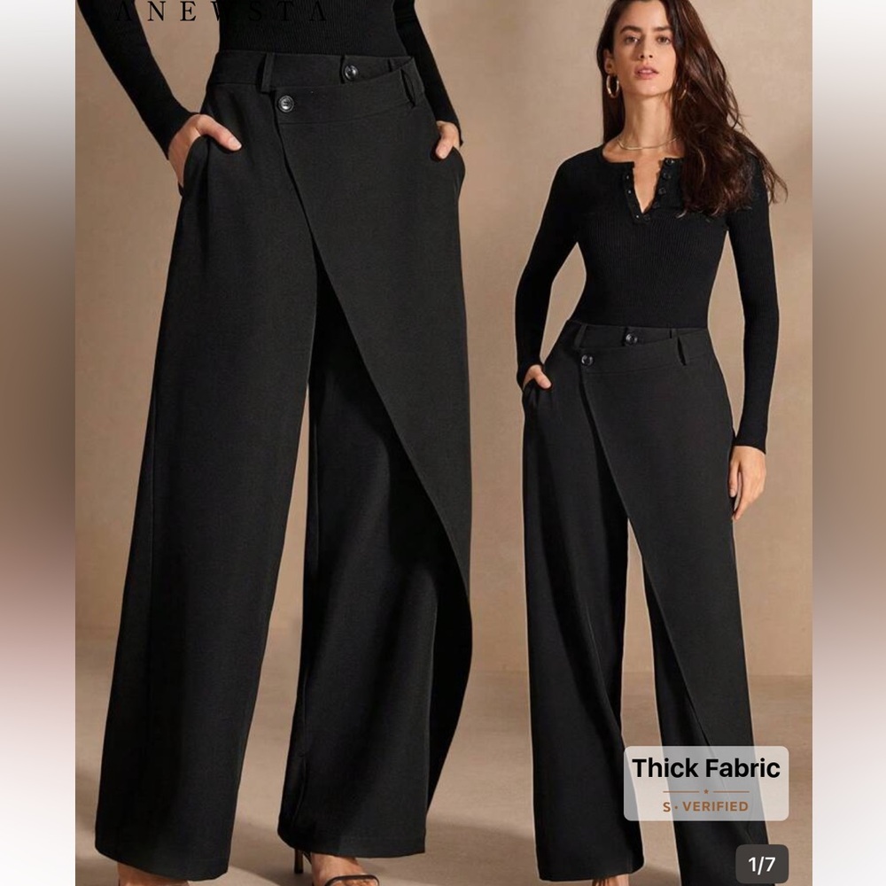 SHEIN Wide-Leg Wrap Front Pants in Black